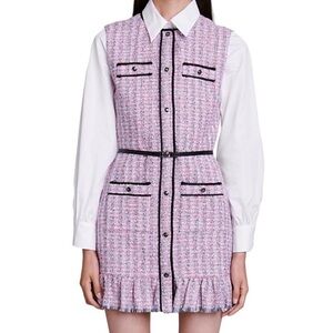 Maje Ratri Pink Tweed 2-Piece Set – Dress FR 38 / Shirt FR 40 – NWT